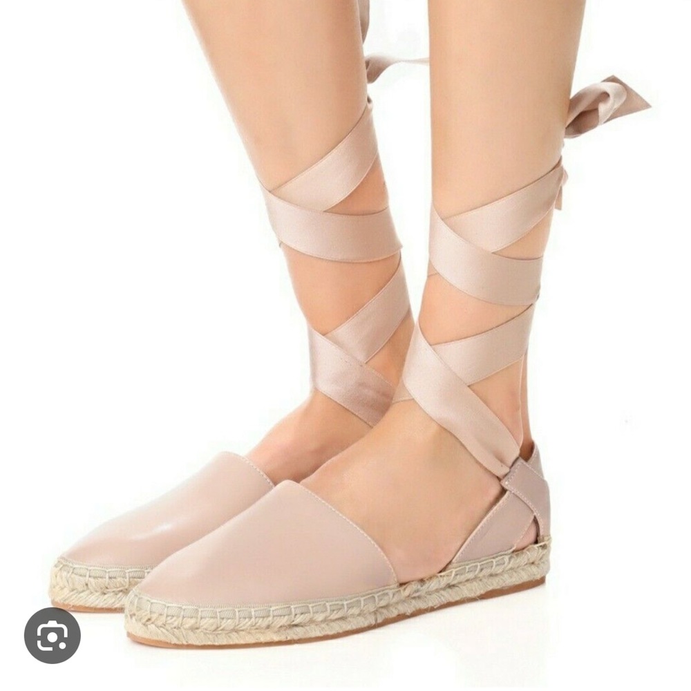Rebecca Minkoff Vivien Pink Ankle Wrap Leather Espadrille Flats Size 7